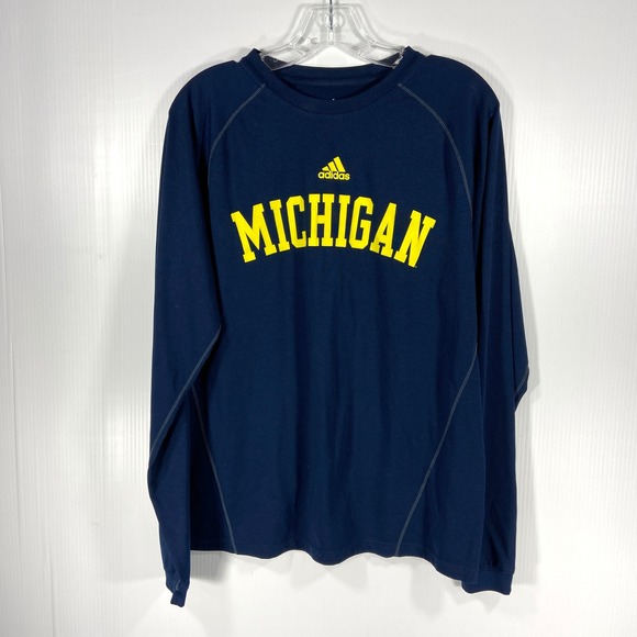 Adidas Climalite Michigan Wolverines Blue Long Sleeve Crew Neck Shirt Mens Small - Picture 1 of 6